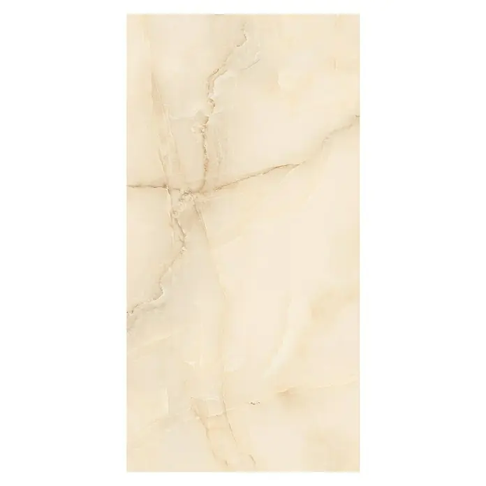 Feinsteinzeugfliese Royal Onyx - 60 x 120 cm, Creme, Glänzend - Elegante Marmorfliese in sanften Beigetönen mit feinen Maserungen, ideal für stilvolle Innenräume.