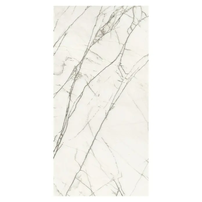 Feinsteinzeugfliese Statuario Shining - 60 x 120 cm, Weiß/Grau, Matt - Hochwertige Marmorfliese mit eleganten grauen Adern für stilvolle Innenräume.