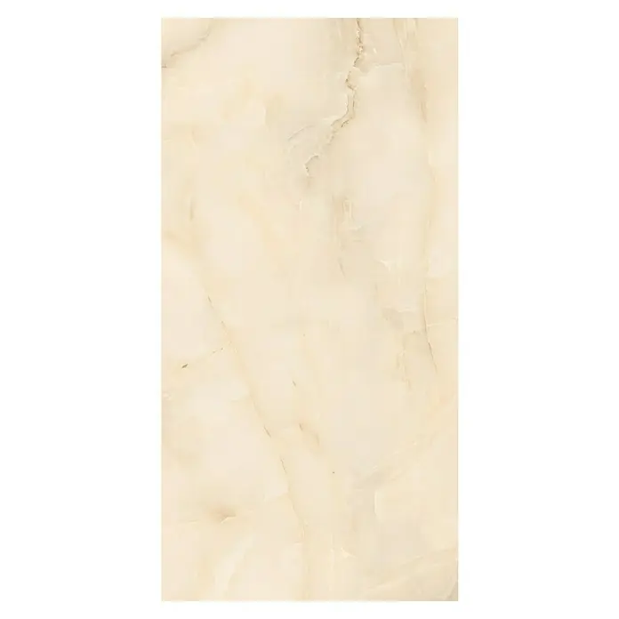 Feinsteinzeugfliese Royal Onyx - 60 x 120 cm, Creme, Glänzend - Elegante Fliese in Cremefarben mit Marmorierung. Ideal für stilvolle Innenräume und zeitlose Designs mit einer edlen Optik.