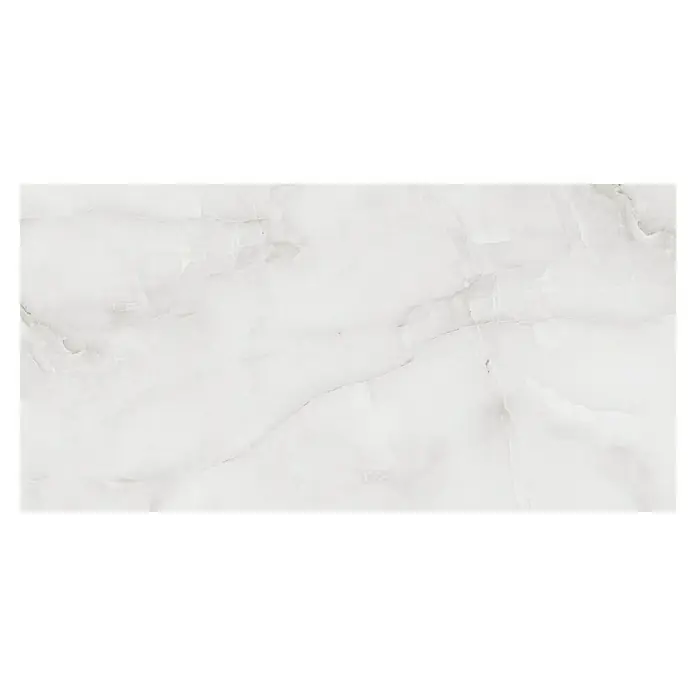 Feinsteinzeugfliese Royal Onyx - 60 x 120 cm, Hellgrau, Glänzend - Elegante weiße Onyx-Fliese mit zarten, grauen Marmorierungen. Perfekt für luxuriöse Innenräume, die Helligkeit und Stil vereinen.