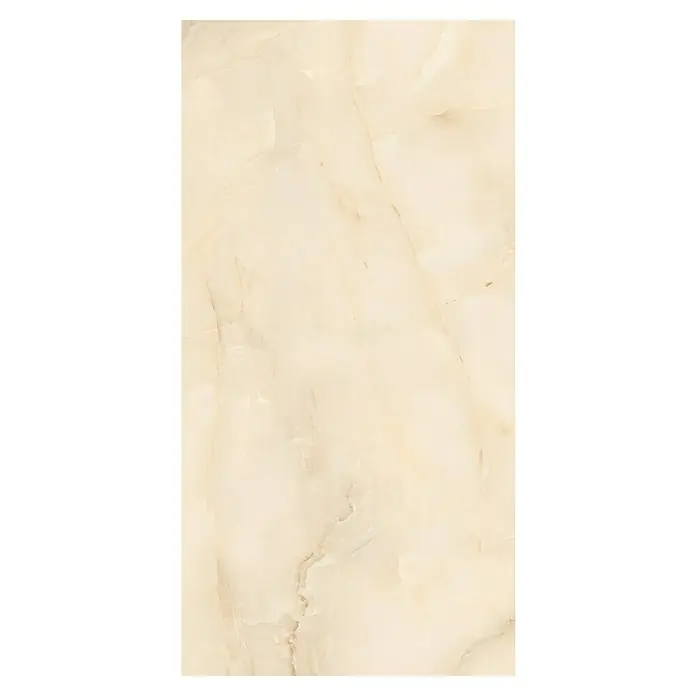 Feinsteinzeugfliese Royal Onyx - 60 x 120 cm, Creme, Glänzend - Beigefarbene Marmorplatte mit sanften Texturen und natürlichen Mustern, ideal für elegante Innenräume. Hochwertiges Design für stilvolle Akzente.