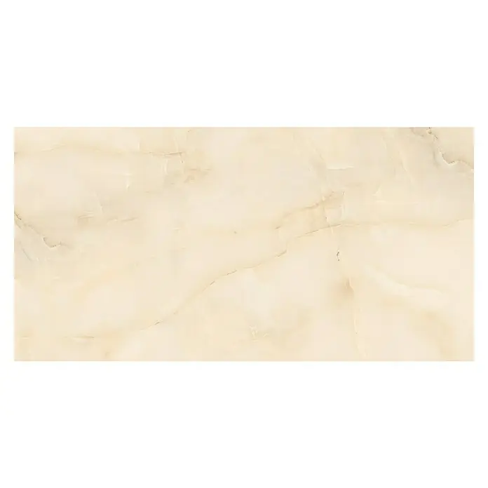 Feinsteinzeugfliese Royal Onyx - 60 x 120 cm, Creme, Glänzend - Elegantes, cremefarbenes Onyx-Muster mit zarten Marmorierungen. Ideal für hochwertige Wand- und Bodenbeläge, die eine luxuriöse Atmosphäre schaffen.