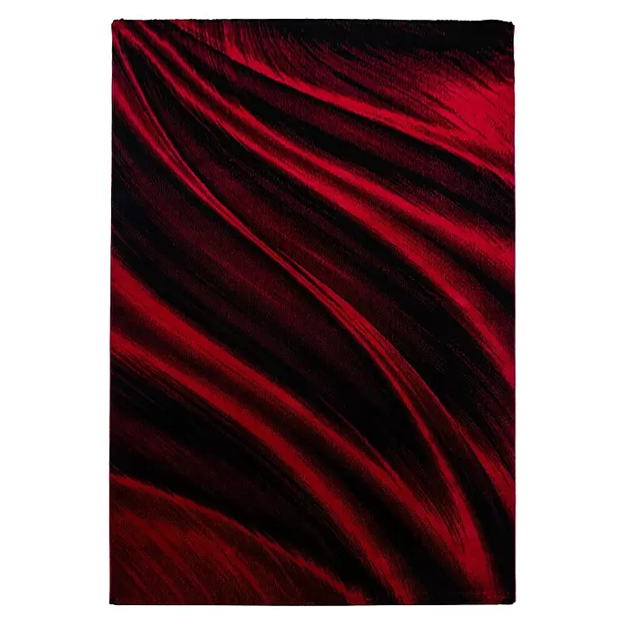 Kurzflorteppich Miami - Rot, 340 x 240 cm, 100 % Polypropylen - Roter und schwarzer Stoff mit welligem, pinselstrichartigem Muster.