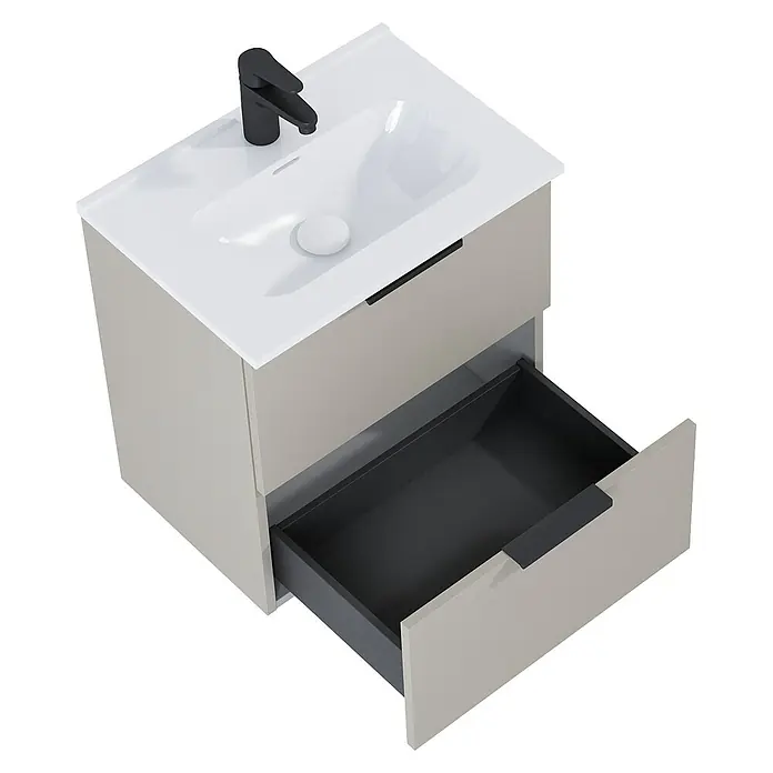 Riva Badmöbel-Set Street Plus - Gesamtbreite Badmöbel: 51,3 cm, Fume, Matt, 2 -tlg. - Das moderne Waschtisch-Set mit offenem Schubfach bietet Stauraum und Stil für jedes Badezimmer. Die Armatur und das Becken sind formschön gestaltet.