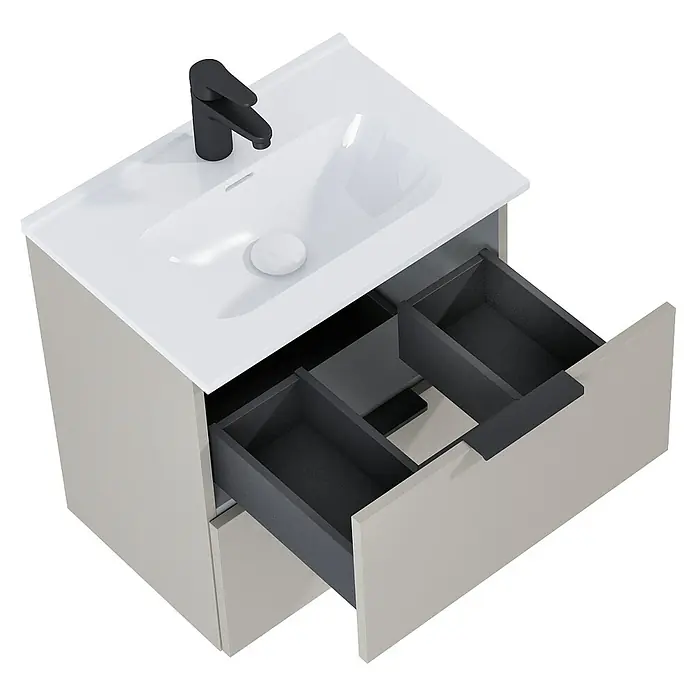 Riva Badmöbel-Set Street Plus - Gesamtbreite Badmöbel: 51,3 cm, Fume, Matt, 2 -tlg. - Waschbeckenunterschrank mit offenem Schubfach zur Aufbewahrung von Badutensilien. Elegantes Design und funktionale Aufteilung für mehr Ordnung im Bad.