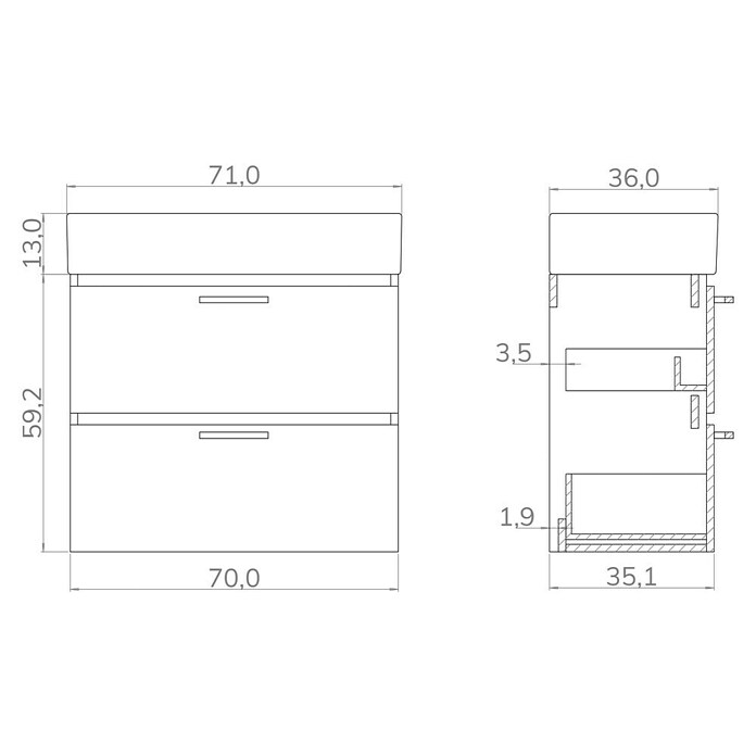 Artysan Conjunto de mueble de baño Palma 2C (70 cm, Blanco, 2 pzs.) | BAUHAUS