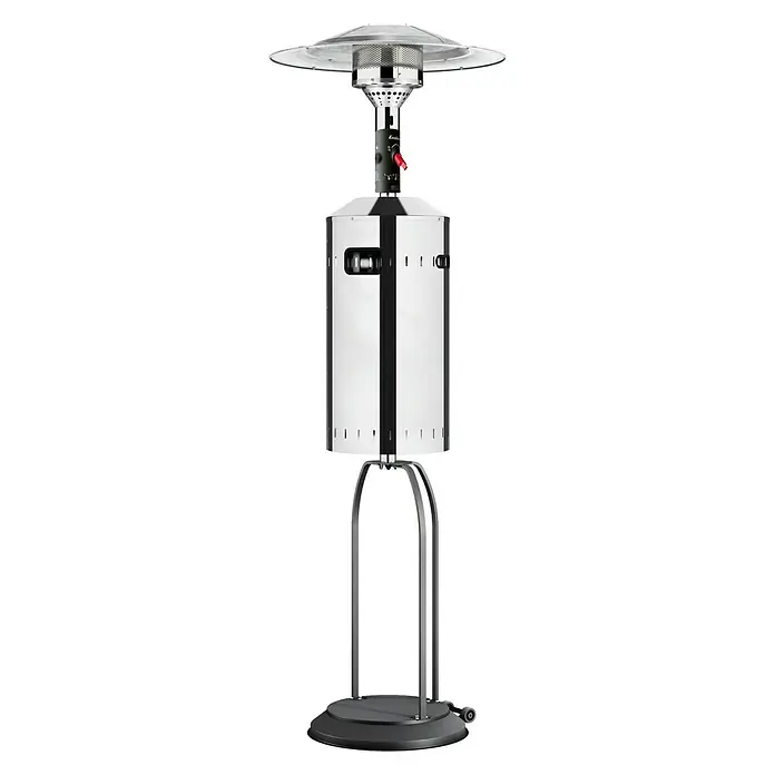 Enders Estufa de exterior Elegance - Potencia calorífica: 3,5 kW - 8 kW, Altura: 218 cm - Imagen de un elegante calentador de patio de acero inoxidable Enders Elegance, ideal para acogedoras tardes al aire libre.