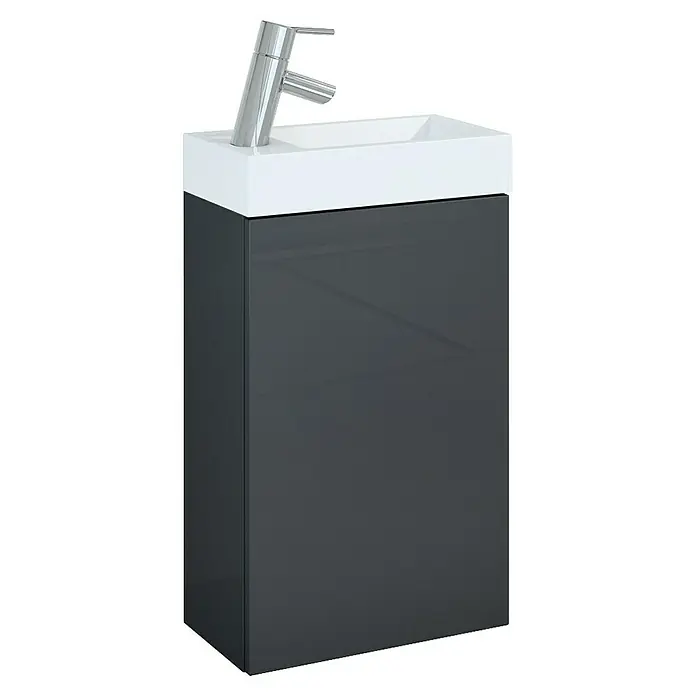 Riva Badmöbel-Set Young - Gesamtbreite Badmöbel: 40 cm, Anthrazit, 2 -tlg. - Elegantes Waschbecken mit grauem Unterschrank und modernem Wasserhahn für stilvolle Badezimmer.