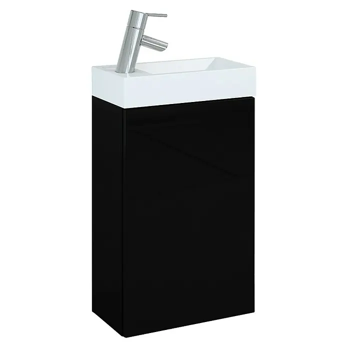 Riva Badmöbel-Set Young - Gesamtbreite Badmöbel: 40 cm, Schwarz glänzend, 2 -tlg. - Elegantes Waschbecken mit schwarzem Unterschrank und modernem Wasserhahn, ideal für stilvolle Badezimmer.