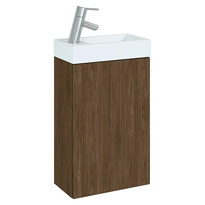 Riva Badmöbel-Set Young - Gesamtbreite Badmöbel: 40 cm, Walnuss, 2 -tlg. - Modernes Waschbecken mit Holzunterschrank und Chromarmatur für stilvolle Badezimmer.