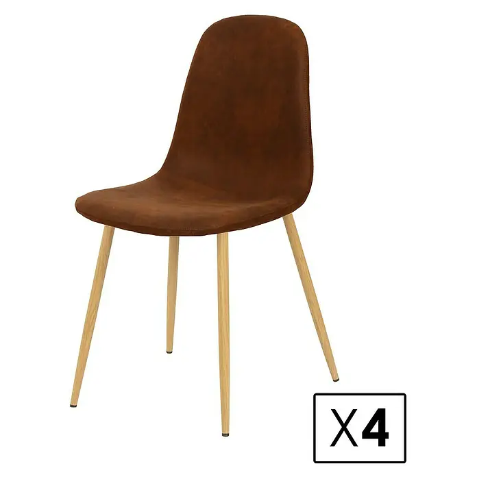 Silla Margot - Avellana, 4 ud. - Silla de comedor de terciopelo marrón con patas de madera, juego de 4. Diseño elegante para comedor o cocina.
