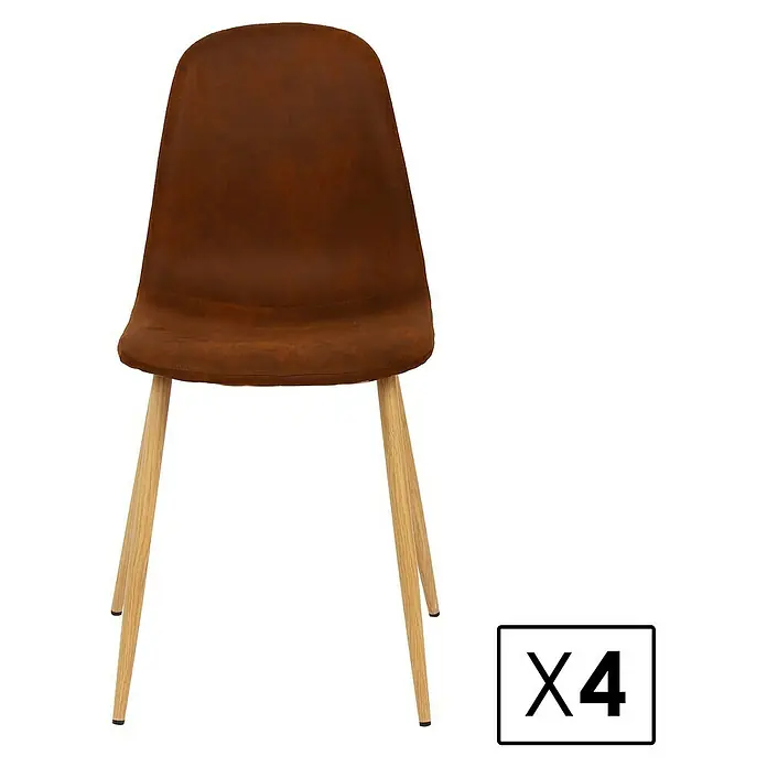 Silla Margot - Avellana, 4 ud. - Silla marrón con patas de madera, vendida en conjunto de 4, ideal para el comedor o la cocina. Diseño moderno con asiento cómodo.