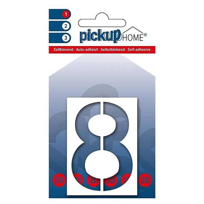 Pickup 3D Home Huisnummer Milan (Hoogte: 6 cm, Motief: 8, Wit, Kunststof, Zelfklevend)