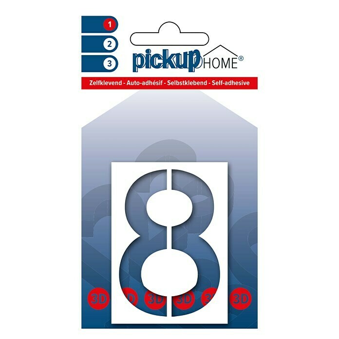 Pickup 3D Home Huisnummer Milan (Hoogte: 6 cm, Motief: 8, Wit, Kunststof, Zelfklevend)