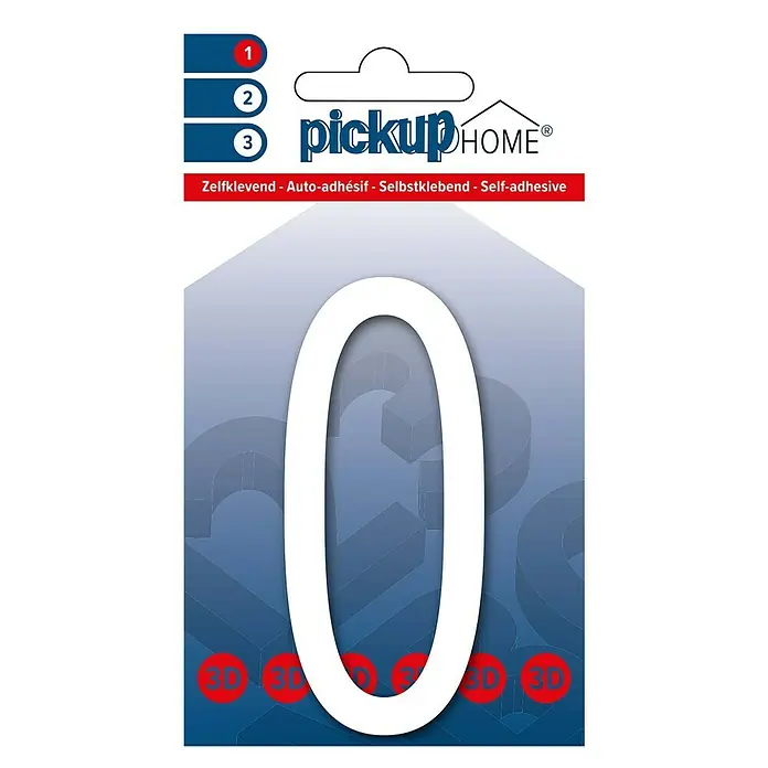 Pickup 3D Home Hausnummer Oslo - Höhe: 9 cm, Motiv: 0, Weiß, Kunststoff, Selbstklebend - Selbstklebende Hausnummer "0" von Pickup Home. Ideal zur Kennzeichnung von Haus- und Wohnungstüren, wetterfest und langlebig.