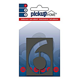 Pickup 3D Home Huisnummer Milan (Hoogte: 6 cm, Motief: 6, Grijs, Kunststof, Zelfklevend)