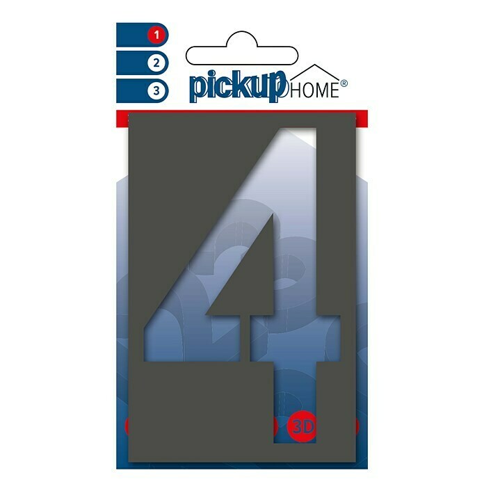 Pickup 3D Home Huisnummer (Hoogte: 10 cm, Motief: 4, Grijs, Kunststof, Zelfklevend)