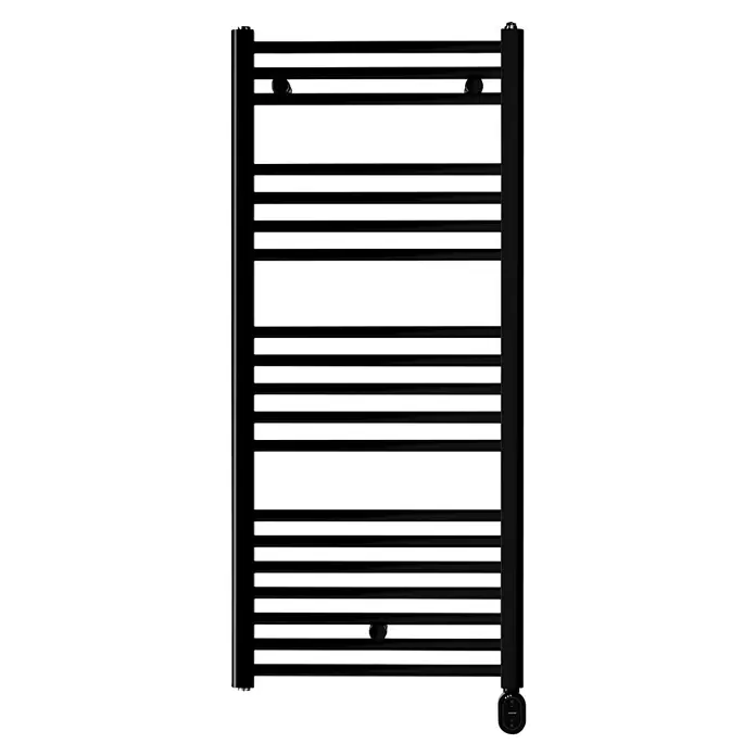 Rointe Radiador toallero eléctrico Elba Oval Wifi - An x Al: 50 x 112 cm, 500 W, Negro, WiFi - Radiador toallero eléctrico negro con barras horizontales y unidad de control.