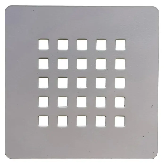 Plato de ducha aligerado Terra - L x An: 80 x 160 cm, Carga mineral, Blanco - Un panel blanco cuadrado con un patrón de rejilla de agujeros cuadrados. Perfecto como cubierta de ventilación o elemento decorativo.