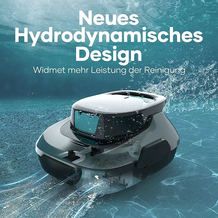 Aiper Poolroboter Scuba SE - Akkubetrieben, Passend für: Pools bis 80 m² Grundfläche, Filterleistung: 4.500 l/h - Weiß-schwarzer Roboter-Poolreiniger reinigt aktiv unter Wasser und wirbelt Schmutz auf.