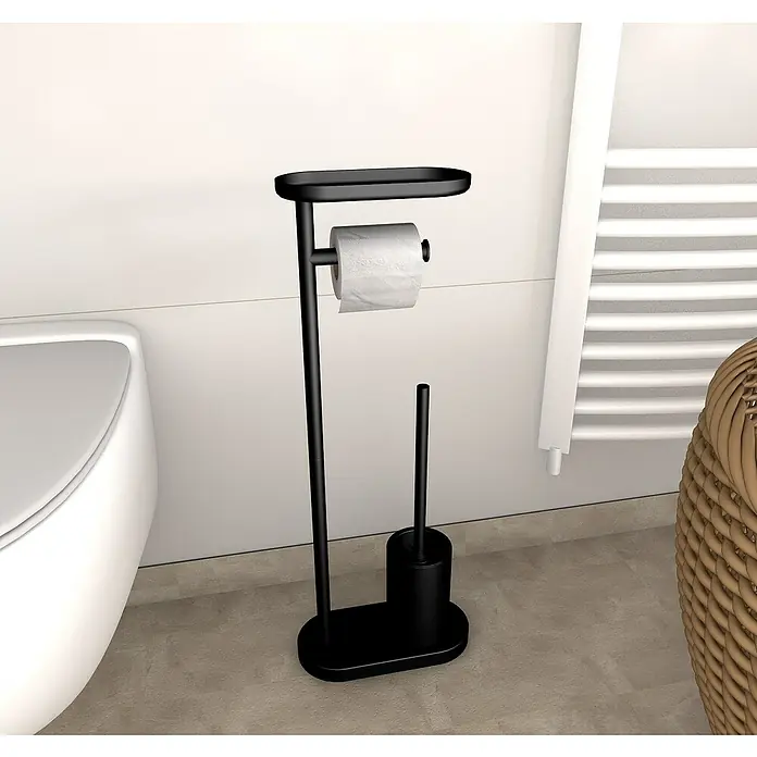 Camargue WC-Kombi-Bürstengarnitur Salsa - Höhe: 67,5 cm, Schwarz, Matt - Schwarze Toilettenpapierhalter- und Bürstenkombination. Das schlanke Design passt perfekt in moderne Badezimmer und spart Platz.
