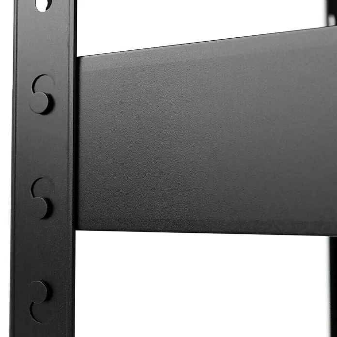 Regalux Schwerlastregal - H x B x T: 180 x 90 x 40 cm, Traglast pro Boden: 210 kg, Anzahl Böden: 5 Stk., Stecken, Anthrazitgrau - Detailaufnahme eines schwarzen Metallregals, das Robustheit und Funktionalität für Lager- und Organisationslösungen bietet.
