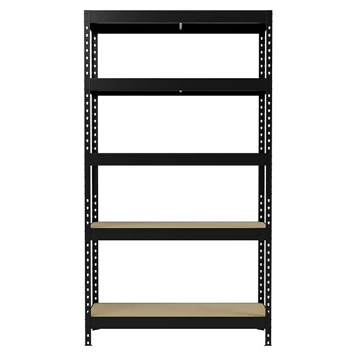 Regalux Schwerlastregal - H x B x T: 180 x 90 x 40 cm, Traglast pro Boden: 210 kg, Anzahl Böden: 5 Stk., Stecken, Anthrazitgrau - Schwarzes Regal mit fünf Ablagen, davon zwei mit hellbraunen Holzplatten, ideal für Lagerung und Organisation.