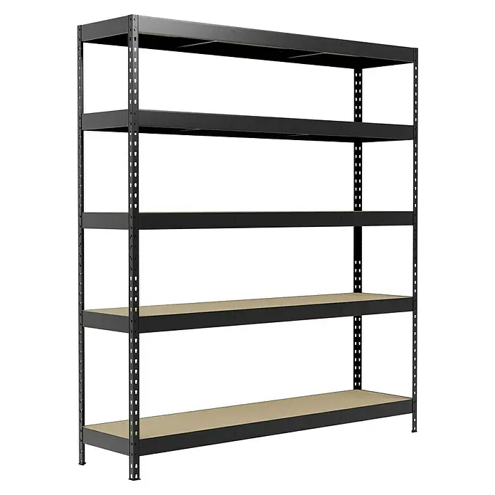 Regalux Schwerlastregal - H x B x T: 180 x 160 x 40 cm, Traglast pro Boden: 265 kg, Anzahl Böden: 5 Stk., Stecken, Anthrazitgrau - Dieses Bild zeigt ein Schwerlastregal mit fünf Regalböden, das ideal für Garage oder Lager ist. Das Regal ist robust und bietet viel Stauraum.