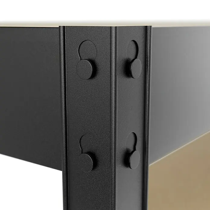 Regalux Schwerlastregal - H x B x T: 180 x 160 x 40 cm, Traglast pro Boden: 265 kg, Anzahl Böden: 5 Stk., Stecken, Anthrazitgrau - Detailansicht der stabilen, schwarzen Metallstruktur eines Lagerregals, die für Festigkeit und Haltbarkeit sorgt.