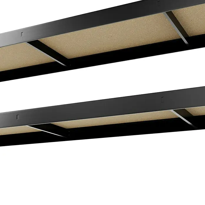 Regalux Schwerlastregal - H x B x T: 180 x 160 x 40 cm, Traglast pro Boden: 265 kg, Anzahl Böden: 5 Stk., Stecken, Anthrazitgrau - Ansicht von Regalen mit schwarzen Metallrahmen und hölzernen Einlegeböden. Ideal für Lagerung und Organisation im modernen Design.