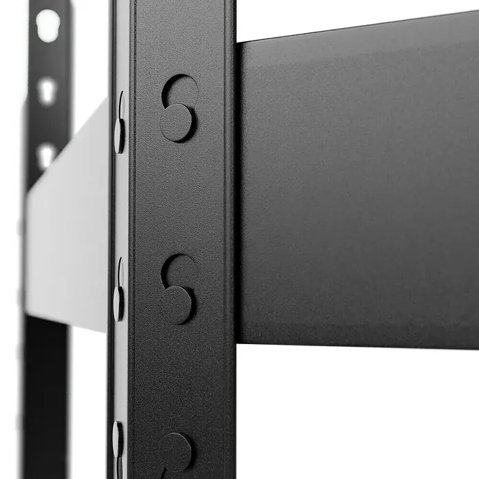Regalux Eckregal - H x B x T: 180 x 90 x 40 cm, Traglast pro Boden: 210 kg, Anzahl Böden: 5 Stk., Stecken, Anthrazitgrau - Detailaufnahme eines schwarzen Metallregals, das Stabilität und Funktionalität vereint. Ideal für Lagerung und Ordnung.