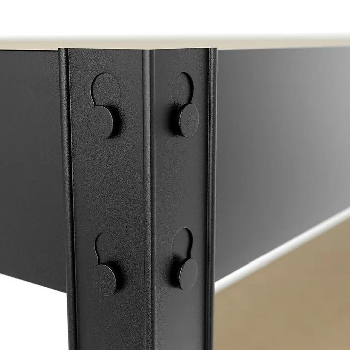 Regalux Schwerlastregal - H x B x T: 180 x 180 x 40 cm, Traglast pro Boden: 265 kg, Anzahl Böden: 5 Stk., Stecken, Anthrazitgrau - Detailaufnahme eines schwarzen Metallregals, das Stabilität und industrielle Ästhetik vereint.