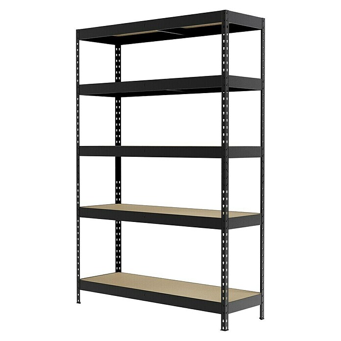 Regalux Schwerlastregal (H x B x T: 180 x 120 x 40 cm, Traglast pro Boden: 210 kg, Anzahl Böden: 5 Stk., Stecken, Schwarz) | BAUHAUS