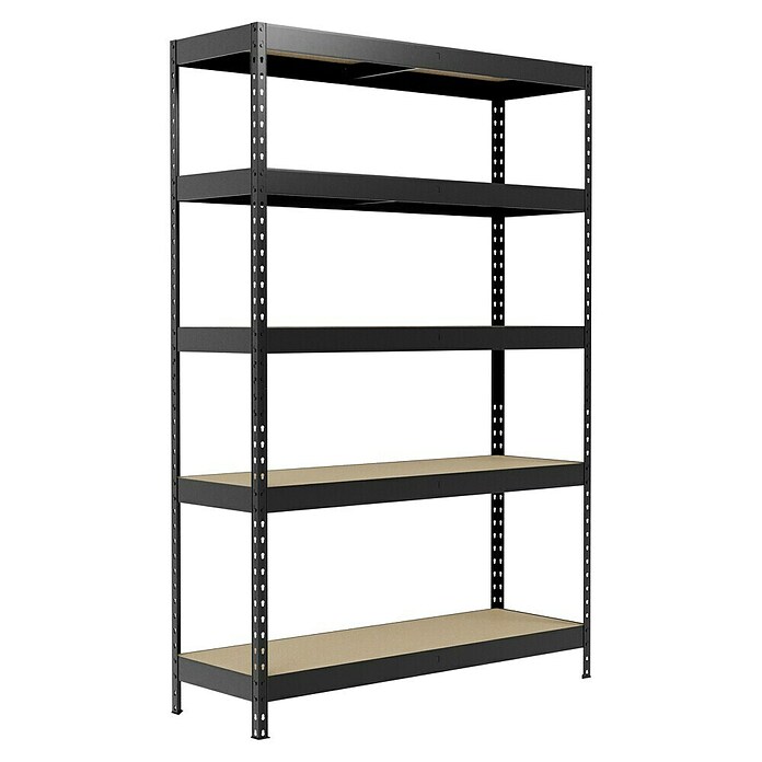 Regalux Schwerlastregal (H x B x T: 180 x 120 x 40 cm, Traglast pro Boden: 210 kg, Anzahl Böden: 5 Stk., Stecken, Schwarz) | BAUHAUS
