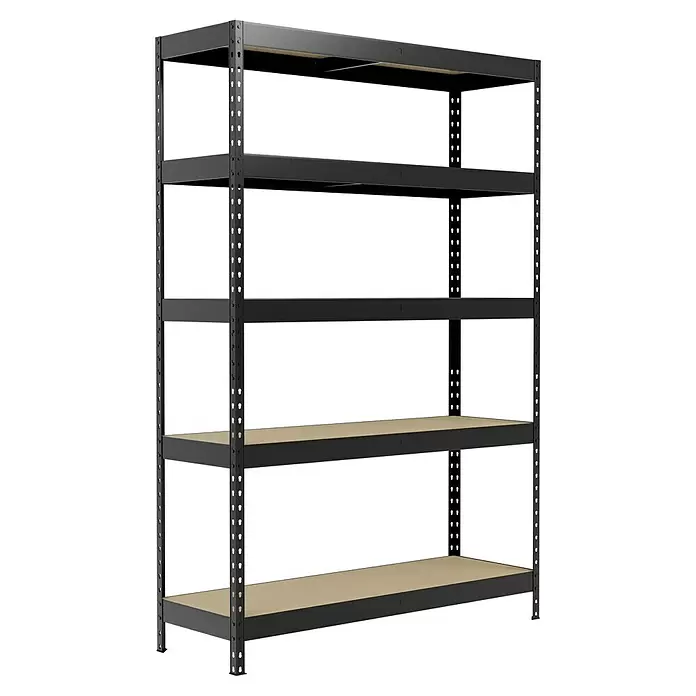 Regalux Estantería para cargas pesadas - Al x An x Pr: 180 x 120 x 40 cm, Capacidad de carga por balda: 210 kg, Número de baldas: 5 ud., Inserción, Antracita - Estantería metálica negra de 5 baldas con tableros de aglomerado beige.