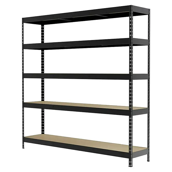 Regalux Schwerlastregal - H x B x T: 180 x 180 x 40 cm, Traglast pro Boden: 265 kg, Anzahl Böden: 5 Stk., Stecken, Anthrazitgrau - Schwarzes Metallregal mit fünf Regalböden zur Lagerung von Gegenständen in Garage, Keller oder Werkstatt. Robuste Konstruktion für hohe Belastbarkeit.