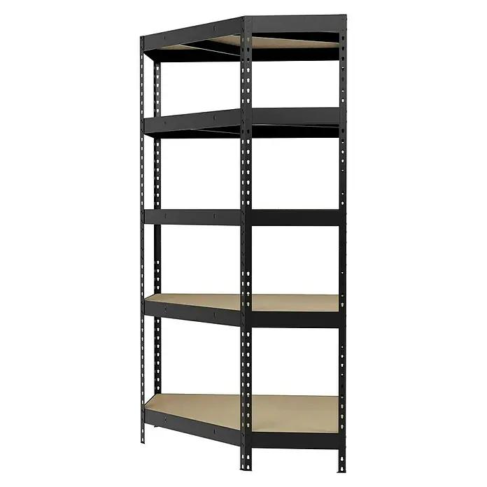 Regalux Eckregal - H x B x T: 180 x 90 x 40 cm, Traglast pro Boden: 210 kg, Anzahl Böden: 5 Stk., Stecken, Anthrazitgrau - Ein schwarzes Metallregal mit Holzregalböden, ideal für Lagerung und Organisation in Garage oder Keller. Robust und platzsparend.