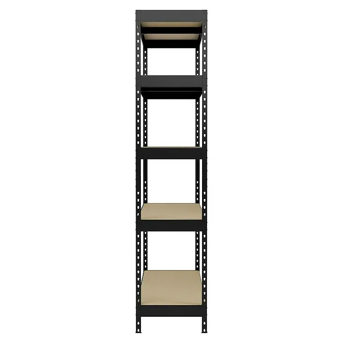 Regalux Schwerlastregal - H x B x T: 180 x 120 x 40 cm, Traglast pro Boden: 210 kg, Anzahl Böden: 5 Stk., Stecken, Schwarz - Schwarzes Metallregal mit fünf Regalböden aus hellem Holz, ideal für Lagerung und Organisation.
