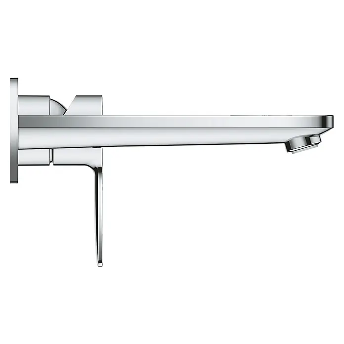 Grohe Lineare Waschtischarmatur - Wandmontage, Chrom, Glänzend, Ausladung Armatur: 207 mm - Abgebildet ist eine moderne, verchromte Hansgrohe Waschtischarmatur Talis E, die mit ihrem minimalistischen Design und hochwertigen Materialien besticht.