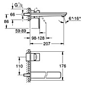 Grohe Lineare Waschtischarmatur (Wandmontage, Chrom, Glänzend, Ausladung Armatur: 207 mm) | BAUHAUS