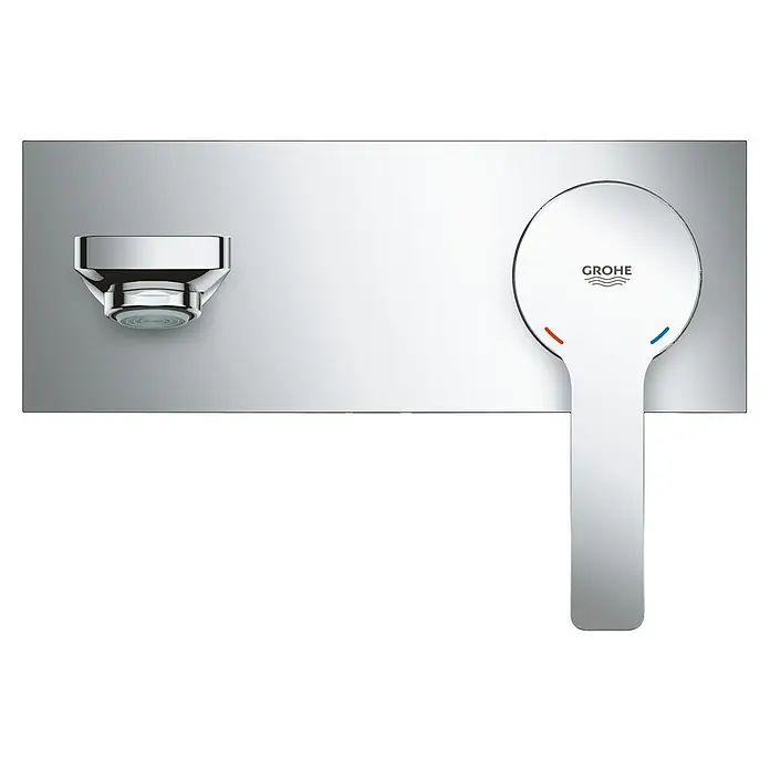 Grohe Lineare Waschtischarmatur - Wandmontage, Chrom, Glänzend, Ausladung Armatur: 207 mm - Nahaufnahme eines Grohe Wandarmatur-Sets, das durch sein minimalistisches Design und seine hochwertige Verarbeitung besticht.