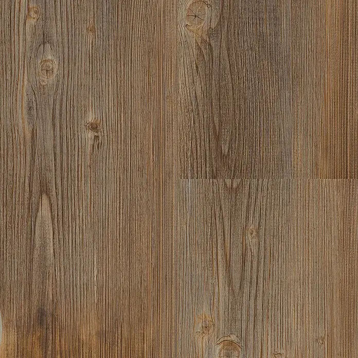 b!design Vinylboden SPC - Hickory, Landhausdiele, 1.220 x 181 x 3,8 mm - Detailaufnahme einer Holzoberfläche mit feiner Maserung und Astlöchern, die eine rustikale und natürliche Ästhetik ausstrahlt.