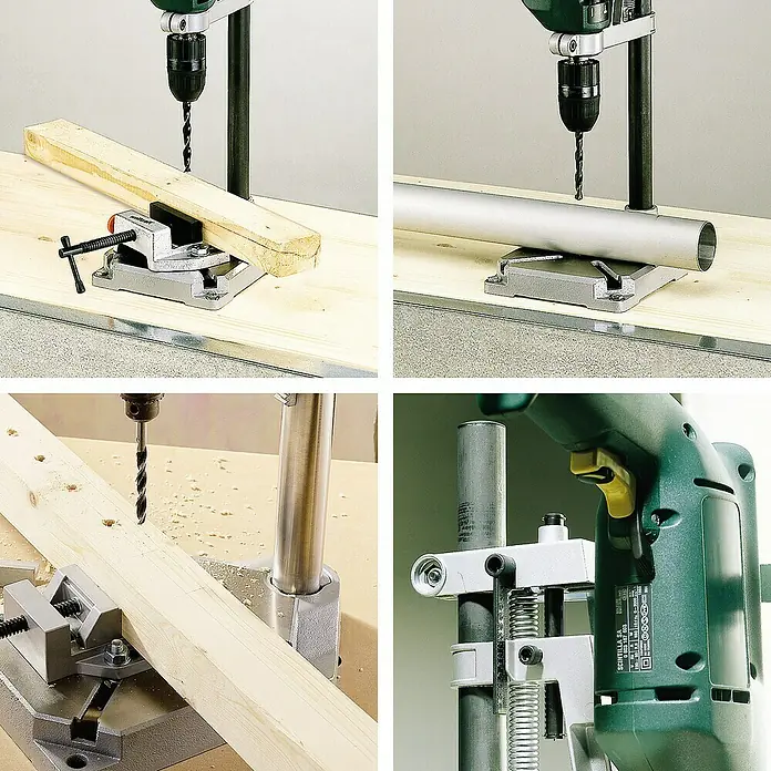 Wolfcraft Bohrmaschinenhalter - L x B x H: 160 x 230 x 500 mm, Hub: 60 mm - Drillpresse mit Schraubstock zum präzisen Bohren von Werkstücken.