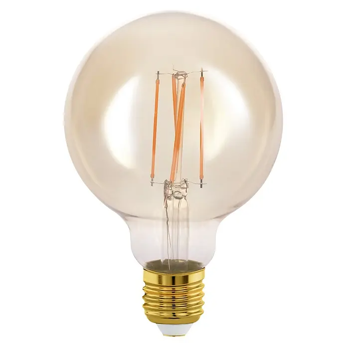 Eglo LED-Lampe - E27, Nicht Dimmbar, Warmweiß, 330 lm, 4 W, G95 - Nahaufnahme einer dekorativen LED-Glühbirne mit warmem Licht und goldenem Sockel, ideal für Vintage-Beleuchtungslösungen.