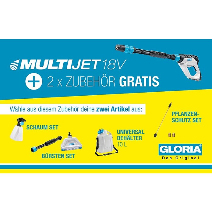 Gloria Sprühpistole MultiJet (18 V, Li-Ionen, 1 Akku)