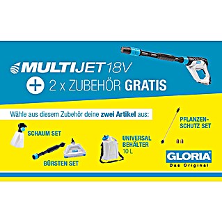 Gloria Power for All 18V Druckreiniger MultiJet (18 V, Li-Ionen, Ohne Akku, Max. Druck: 24,9 bar)