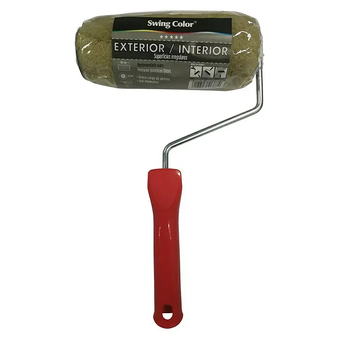 Rodillo de pintura 18 - Apto para: Superficies ligeramente rugosas, Espesor de estribo: 8 mm - Un rodillo de pintura "Swing Color" para exterior/interior con mango rojo, ideal para superficies irregulares y pinturas plásticas/látex.