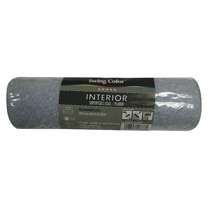 Recambio de rodillos Extraliso - Anchura cilindro: 23 cm, Diámetro: 4,8 cm - En la imagen, rodillo de pintura interior Swing Color para superficies lisas/pladur, adecuado para pinturas plásticas y látex.