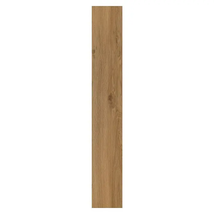 b!design Vinylbodenmuster SPC Kansas Eiche - 180 x 160 x 3,8 mm, Landhausdiele - Nahaufnahme einer Holzplanke mit Maserung und Knoten, ideal für Texturen und Hintergründe.