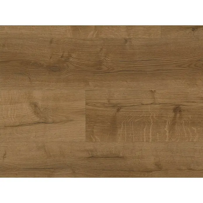 b!design Vinylboden SPC - Hudson Eiche, Landhausdiele, 1.220 x 181 x 3,8 mm - Nahaufnahme von Laminatboden in warmen Brauntönen mit einer ausgeprägten Holzmaserung, ideal für moderne Wohnräume.